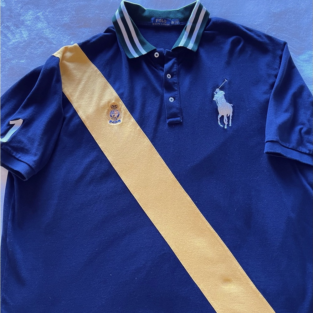 Authentic Men’s Fashion Polo by Ralph Lauren
3XLT
Navy Blue, Gold, Green
